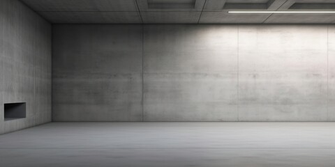 Abstract large, empty, modern concrete room with large AC opening on the back wall and rough floor - industrial interior background template, Generative AI