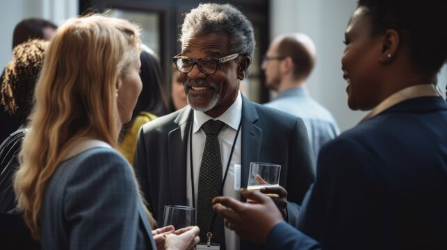 Diverse People Mingling At An Event Talking Business Connection. AI Generative
