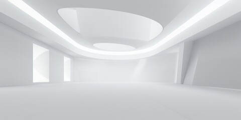 Empty white interior room with light from multiple ceiling openings, modern architecture or product presentation template background, Generative AI