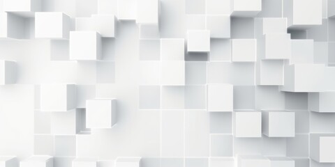 Random offset small white cubes, blocks or boxes background wallpaper banner with copy space, Generative AI