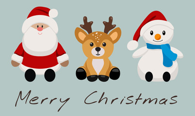 Fototapeta na wymiar vector christmas cute cartoon of santa claus, reindeer and snowman