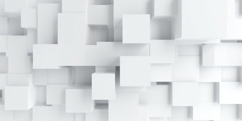 Random rotated and shifted white blocks or boxes background wallpaper banner with copy space, Generative AI