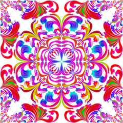 Seamless floral pattern, bright background, fantasy, multicolor, mandala, red color