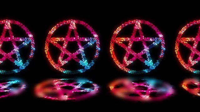 Pentagram Symbol Animation with Reflection Effets .The Famous Spiritual Pentagram Logo Or Symbol Animation On Dark Background, Animation Of Pentagram Logo