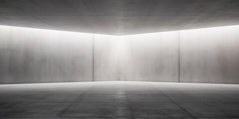 Abstract empty, modern concrete room with indirect lighting on diagonal back wall and rough floor - industrial interior background template, Generative AI