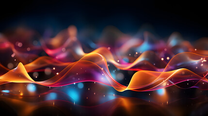 Data transfer technology concept wallpaper texture background banner panorama illustration - Abstract futuristic with gold blue pink glowing neon  wave lines
