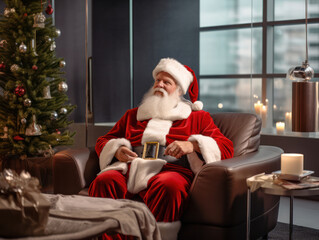 Santa Claus hat sitting on a sofa