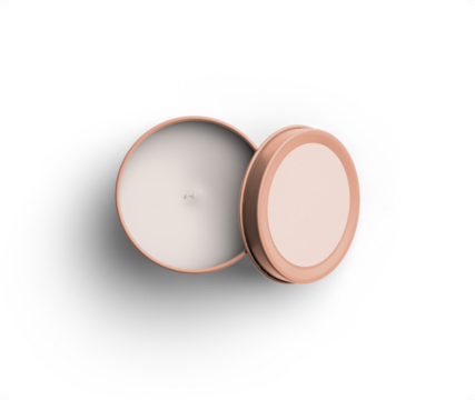 Salmon Pink Candle Tin Metal Opened with Lid on Side 2 - Powered by Adobe