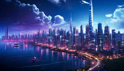 A futuristic cyberpunk city with skylines