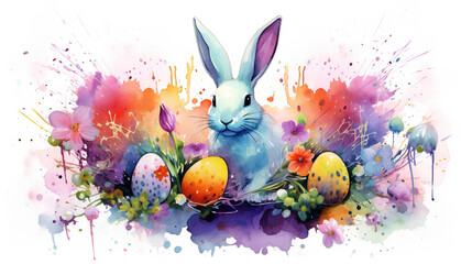 easter bunny with eggs, art background