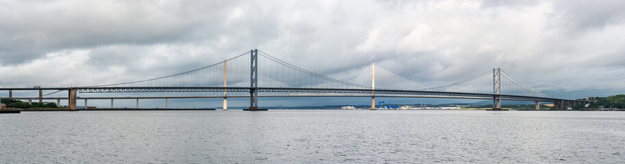 Panoramic view of Edinburgh bridges crossing the Firth of Forth, Scotland, UK.
