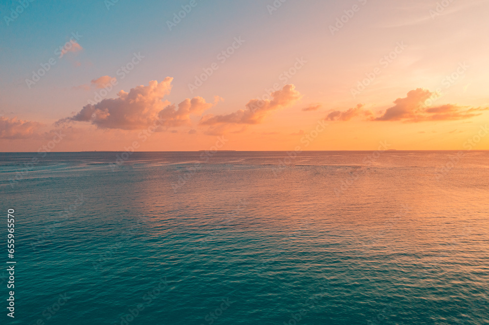 Wall mural aerial view sunset sea sky. nature beautiful light sunrise over horizon. colorful dramatic majestic 