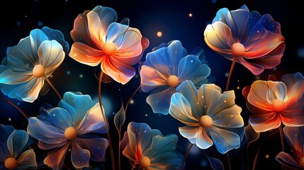 Digital technology transparent colorful flowers abstract