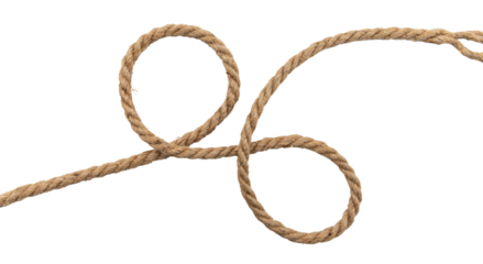 Rope made of jute in loops and knots on a white background. Linen twisted rope isolate