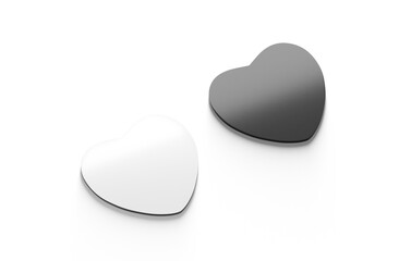Blank black and white heart fridge magnet mockup, side view