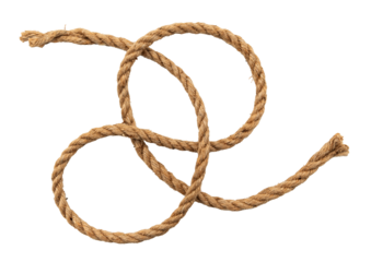 Rope made of jute in loops and knots on a white background. Linen twisted rope isolate
