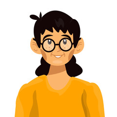 Vector flat illustration of portrait of woman or girl. Avatar of modern female.