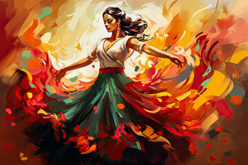 Naklejka premium Generative AI illustration of Flamenco dancer on Andalusian