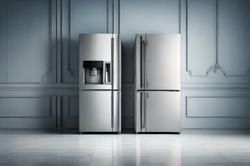 Elecronic modern fridge near the white wall generated by AI
