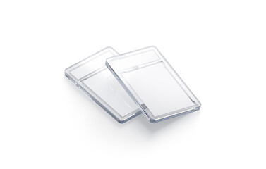 Blank transparent plastic trading card mockup stack, side view - obrazy, fototapety, plakaty