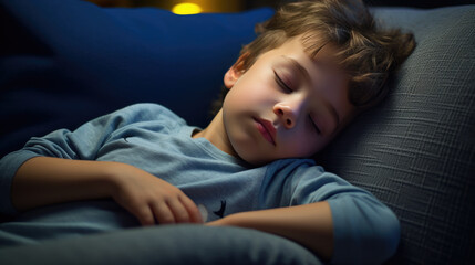 Little boy sleeps in a bed at home