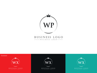 Alphabet Letters WP Logo Icon, Minimal WP pw Crown Logo Template