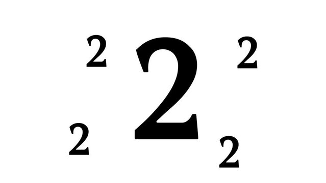 Zoom in and out animation the number two symbol. Large black symbol in the center and four small symbols around. Seamless looped 4k animation on white background