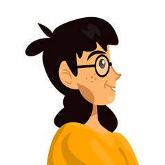 Vector flat illustration of portrait of woman or girl. Avatar of modern female.