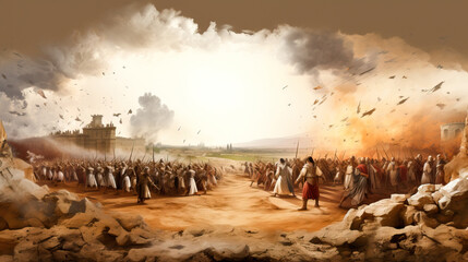 Illustration scenario of historical biblical battles of the people of Israel against other enemy nations Generative AI