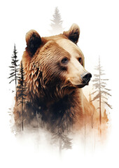 Wild brown bear design for t shirt printing. on white background. wide banner - obrazy, fototapety, plakaty