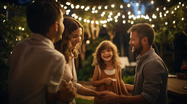 Happy Family Dancing On Party At Their Home Backyard