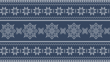 Seamless cross stitch christmas snowflake pattern, folk art embroidery pattern