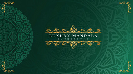 Green golden islamic geometric pattern mandala background arabic banner