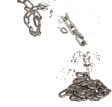chain breaking, fallen down isolated vertical for background - 3d rendering