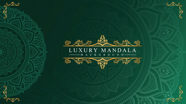 Green golden islamic geometric pattern mandala background arabic banner