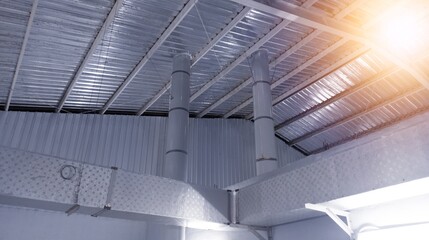 Building interior Air Duct, Air Handling unit  pipe line system Air flow on the roof top the...