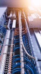 Close up the Electrical Power circuit Control with wire terminal connection 
, Electrical wiring...