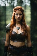 Photography of redhead viking woman in a forest