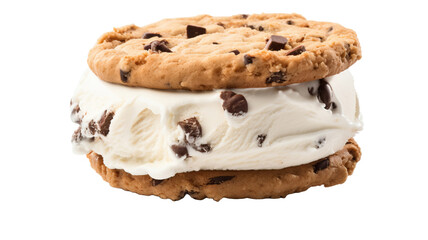 Chocolate chip ice cream sandwich isolated on transparent or white background