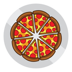 Vector collection of pizzas on a plate. Pizza slice illustration