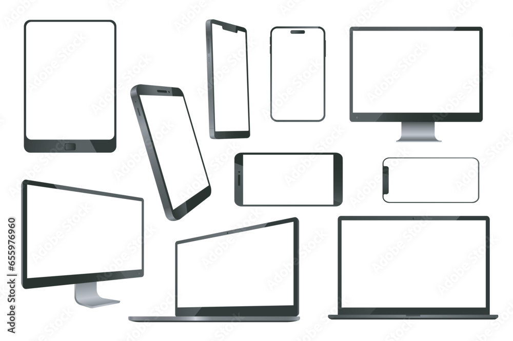 Leinwandbilder devices and gadgets mega set in 3d realistic design. bundle elements of tablets, smartphones, comput