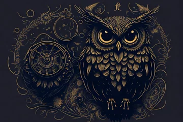 Rolgordijnen detailed drawing of a mystical golden owl © mehedi