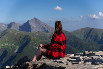 Sunset in High Tatras from Poland side. Amaizing scenery from top of the mountains. You can see Poland and Slovakia countryside meet a chamonix and enjoy hike. Iconic peak is Wielki Giewont. - obrazy, fototapety, plakaty