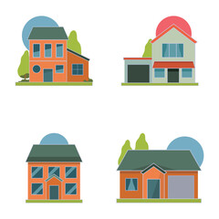 home house villa hotel free set icon vector logo template in flat style and trendy colors 