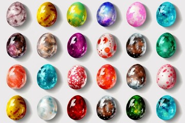 Assorted vibrant Easter eggs on transparent background. Generative AI
