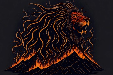 illustration of a lion against mountain backdrop