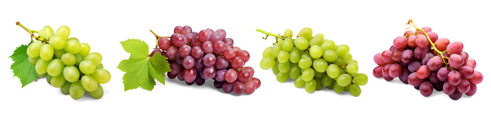 Collection set of green and red grapes isolated on transparent or white background, png