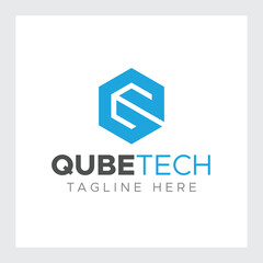 Fototapeta na wymiar Qube Tech-letter logo Design in the form of a Hexagons shape and a cube logo with Letter monogram designs for corporate identity to business logo