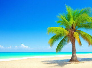 Fototapeta na wymiar Palm tree on the beach summer background. Generative Ai