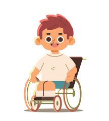 Happy boy in a wheelchair on isolated background. Student with disabilities. Cartoon character Vector illustration